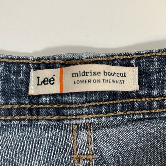 Lee Y2K Mid-rise Bootcut 8 Medium Wash Jeans Denim Patch Back pockets Retro - Picture 5 of 9